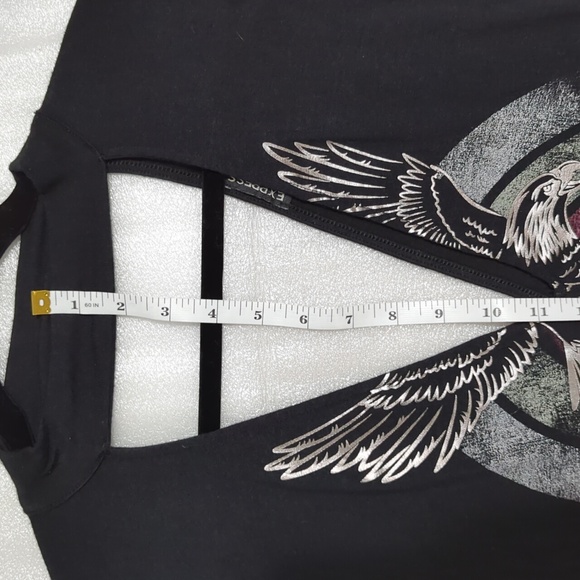 Express Women's Black Plunge Neckline Free Spirit/Eagle Graphic Top Size Large - Picture 9 of 11